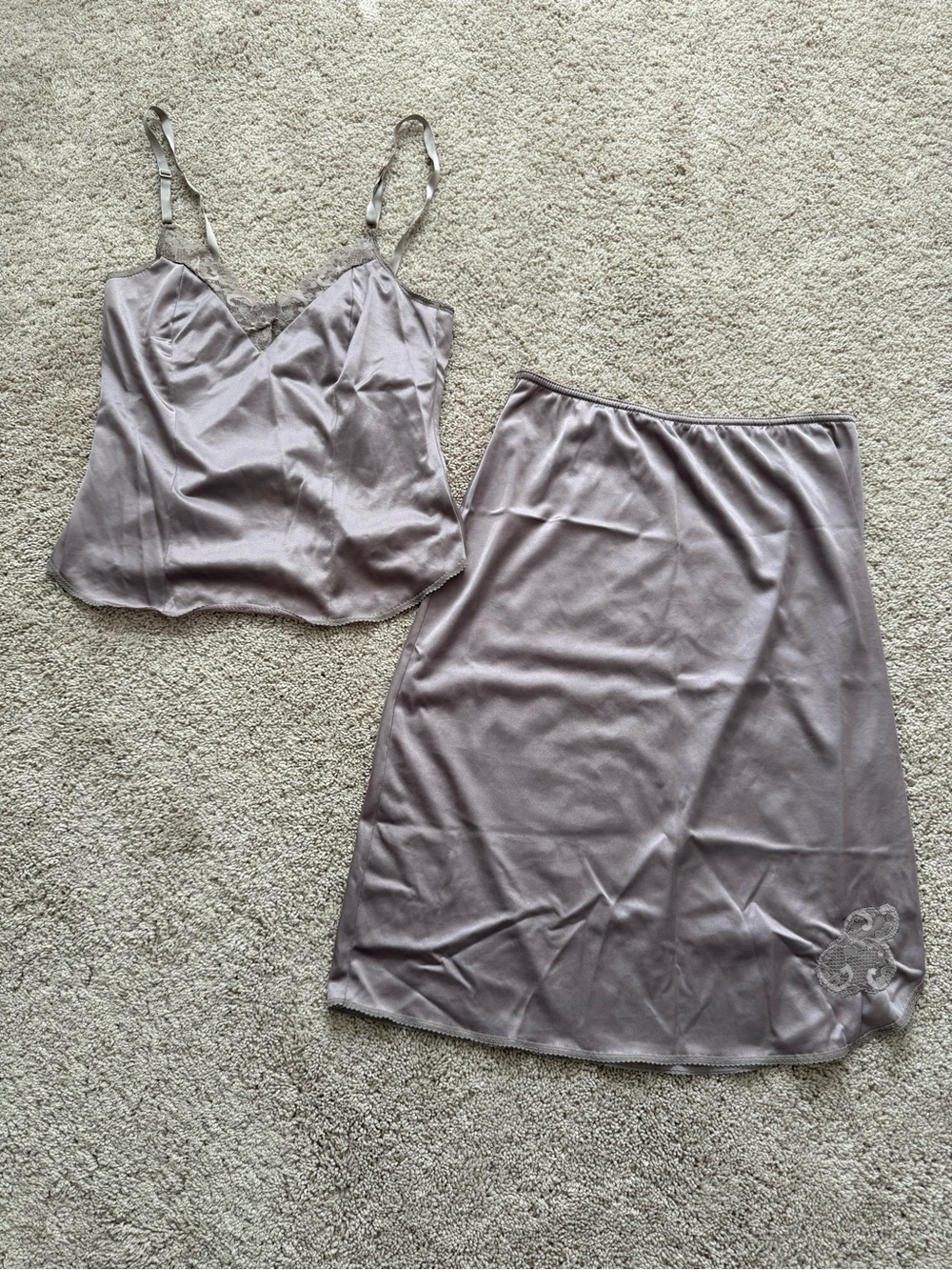 Vintage Sweet Nothings Maidenform Mauve-Taupe Midi Slip Skirt and Camisole
